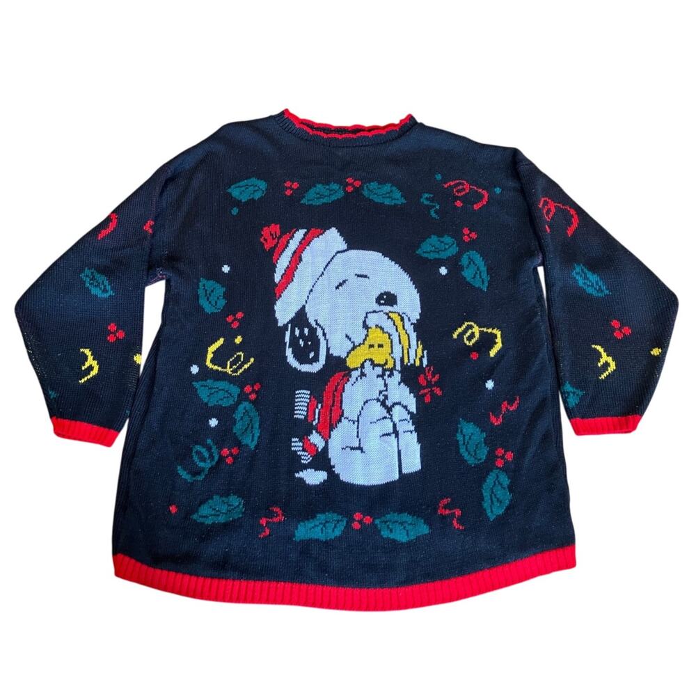 Vintage Snoopy & Friends Christmas Sweater L Woodstock‎ Holiday Knit Made in USA